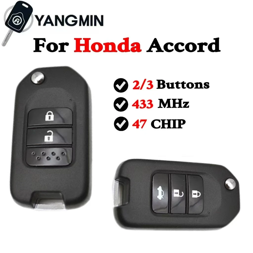 

YANGMIN Flip Remote Key For Honda Accord Civic City CRV Jazz XR-V Vezel HR-V FRV A/G Blade HLIK6-3T TWB1G721 433Mhz ID47 Chip