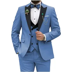 Slim Fit Male Suits 2023 Double Breasted Vest 3 Pieces Business Men Wedding Suit Blazer Vest Pants with Tie Terno Masculino