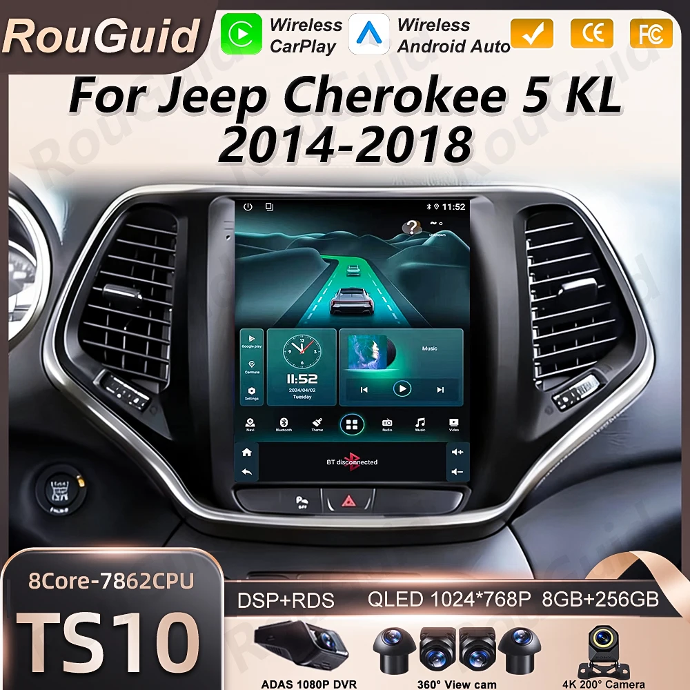 Radio para Auto Android 16 para Jeep Cherokee 5 KL 2014 2015 2016 2017 2018, Reproductor Multimedia Carplay, Reproductor de Video, Pantalla 5G, Estéreo para Auto