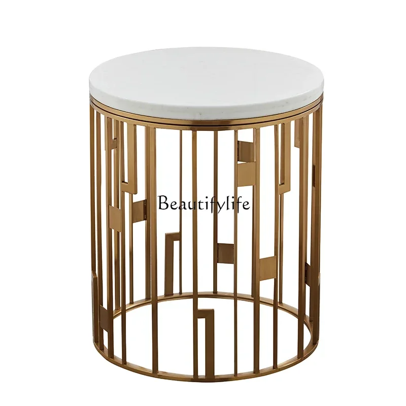Tavolo con bordo in marmo leggero di lusso nordico balcone tavolino da caffè moderno e minimalista soggiorno rimovibile in acciaio inossidabile