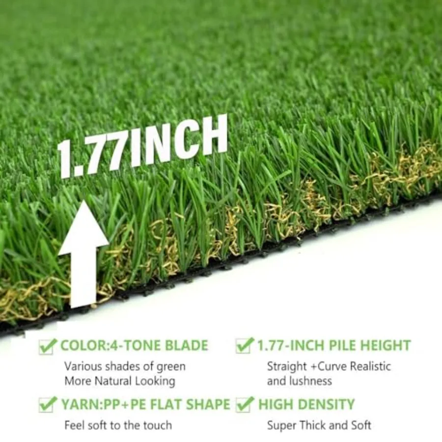 سجادة عشب صناعية فاخرة 2x6ft 1.77 بوصة عالية الكثافة وسميكة للغاية من العشب الاصطناعي داخلي وخارجي حديقة المناظر الطبيعية باتي