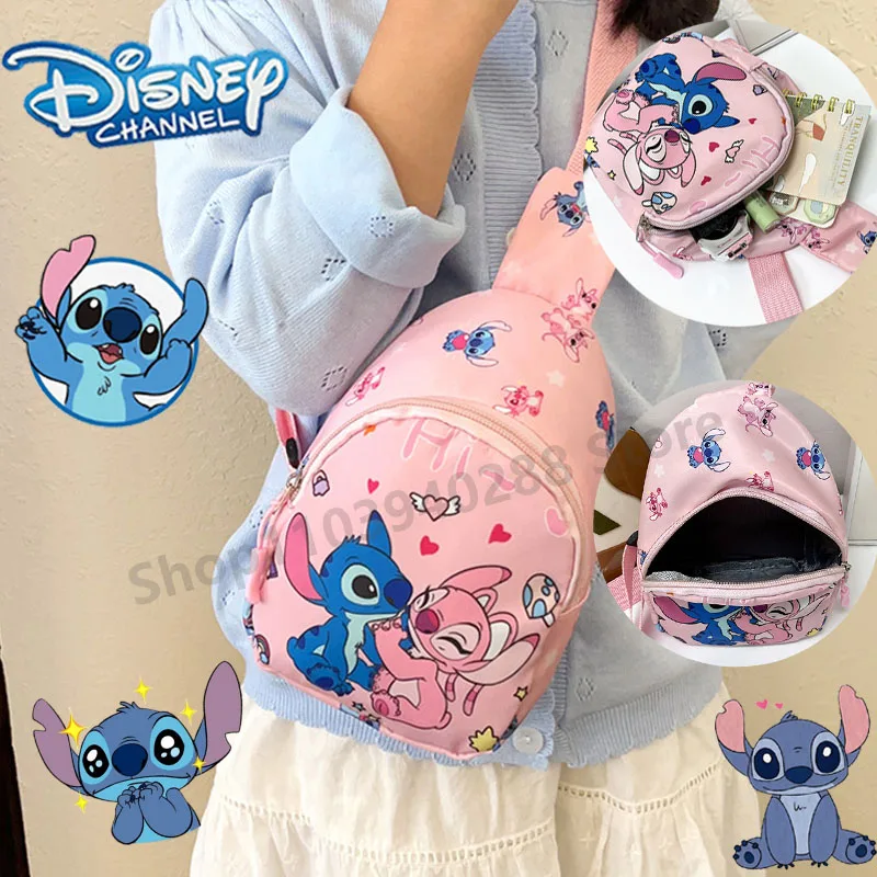 

Disney Stitch Chest Bag Purse Schoolbags Cartoon Anime Lilo & Stitch Crossbody Portable Shoulder Bag for Children New Year Gifts