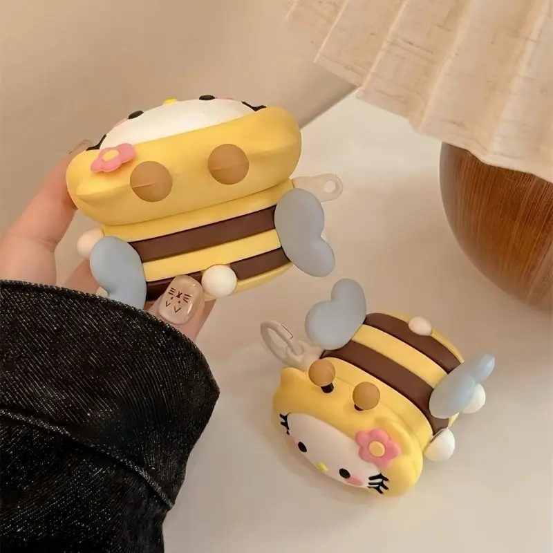 Hello Kitty étui pour Apple AirPods 1 2 3 4 Airpod Pro 3D abeille porte-clés sans fil écouteur Bluetooth casque étui couverture en Silicone