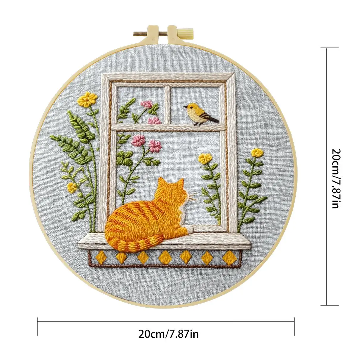 1 Stück 20X20CM/15X15CM 7,87/6,3 Zoll Die Katze am Fenster Stickerei-Starter-Kit DIY-Kit DIY-Stickerei-Set Handarbeiten Nadelkunst – Detail 2