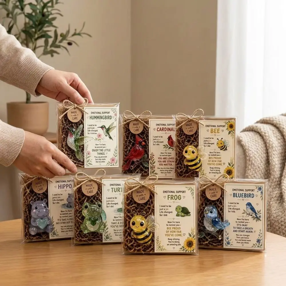 Cute Emotional Support Animal Gift Set Inspirational Card Heartwarming Encouragement Card Gift Kit Resin Motivational