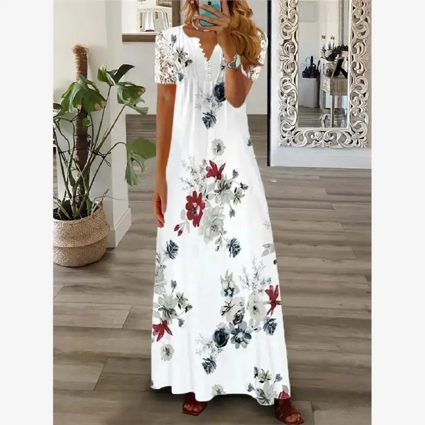 Vestido Longo com Mangas em Camadas, Moda Primavera Verão, Nova Chegada para Mulheres, Saia E em A-Line
