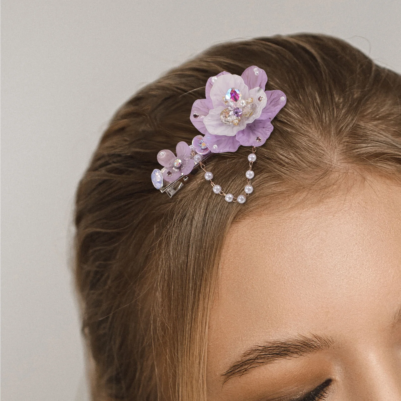 

Handmade Floral Hair Clip Resin Flower Hair Barrettes Imitation Pearl Tassel Side Clip Bridal Hanfu Wedding Party