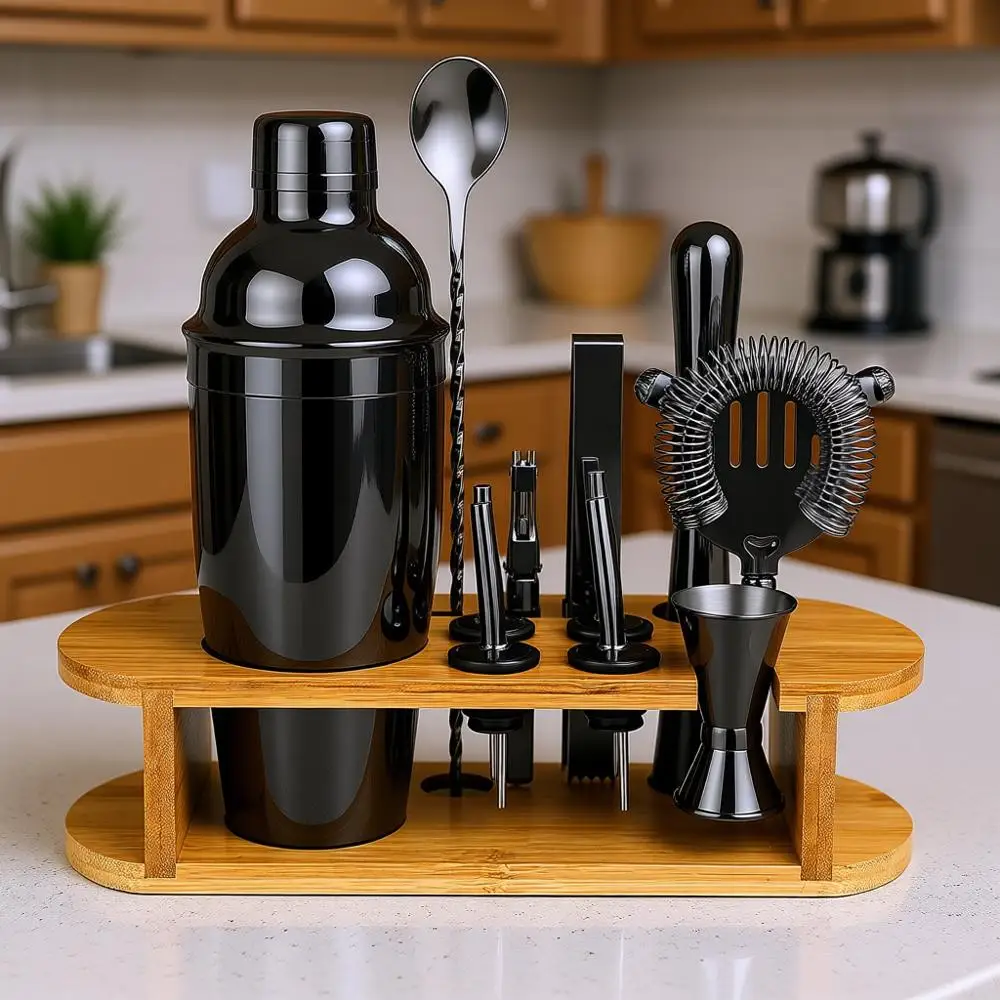 

Cocktail Shaker Set Bartender Kit with Stand, Stainless Steel Drink Mixer Set with All Essential Accessories, Professional Bar T