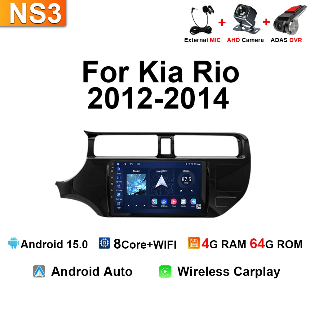 Android 15 Auto Draadloze Carplay Autoradio Voor Kia RIO 20012 2013 2014 Stereo Navigatie GPS Multimedia Video Player 4G 8G + 128 GB