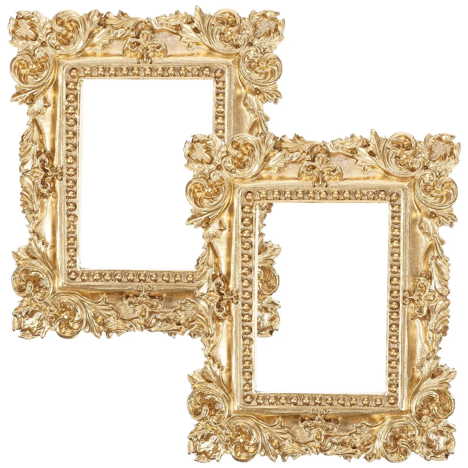 

2 Pcs Desktop Stand Resin Decoration Mini Picture Frame Miniature Frames Vintage Photo Golden
