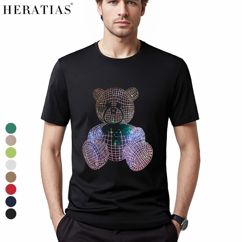 Hot high-quality men's summer short-sleeved casual T-shirt New super shiny hot drill fluorescent bear very beautiful bear T-shir