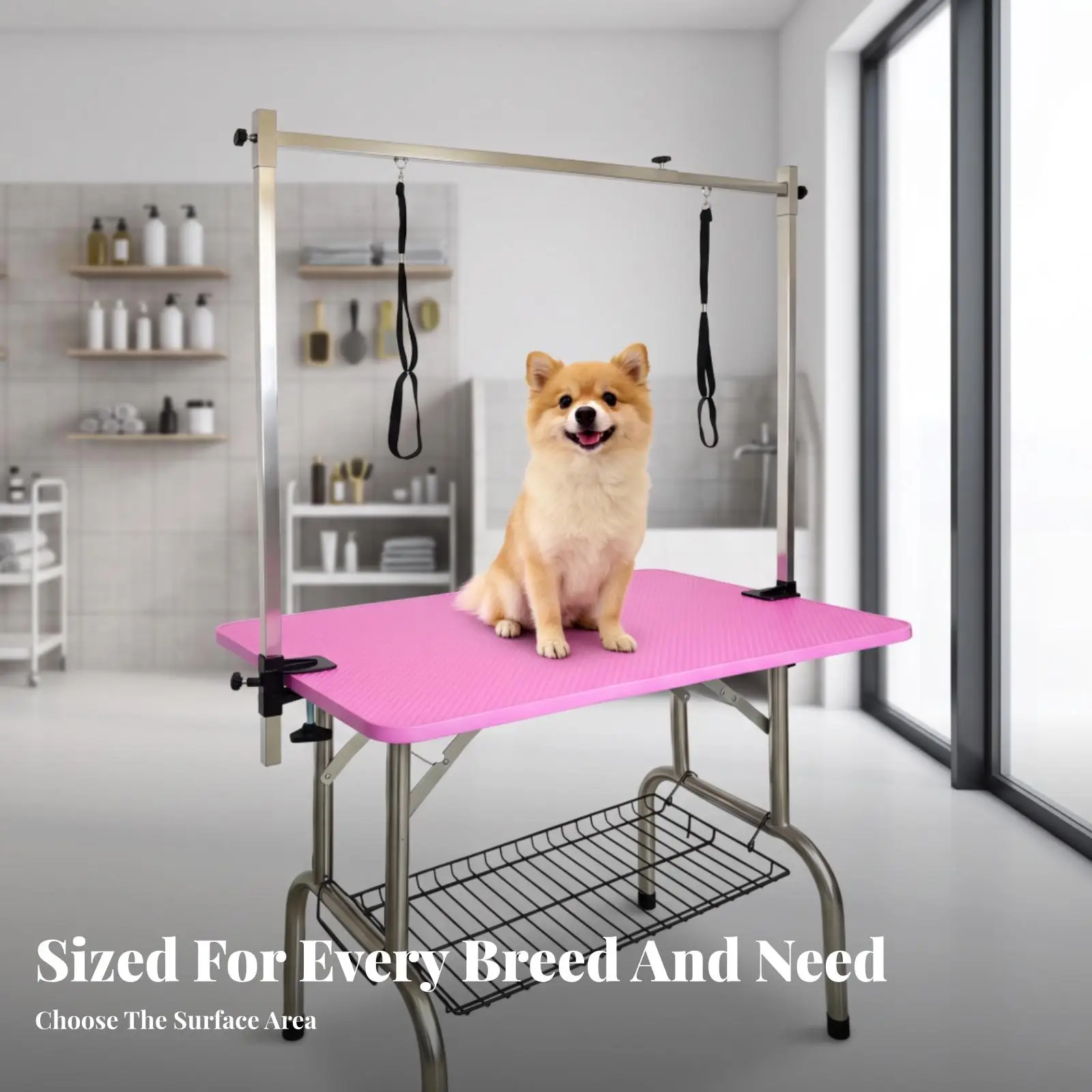Dog Grooming Table with Shelf Foldable Folding Grooming Table Furniture Portable Anti-Slip for Pet Groomers