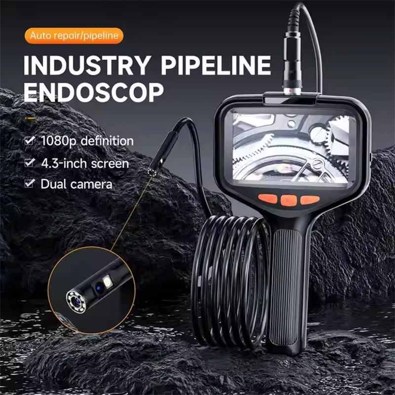 4.3 Inch IPS Screen Industrial Endoscope Camera HD 8mm Single Lens Inspection Borescope Waterproof for Checking Car Sewer Pipe