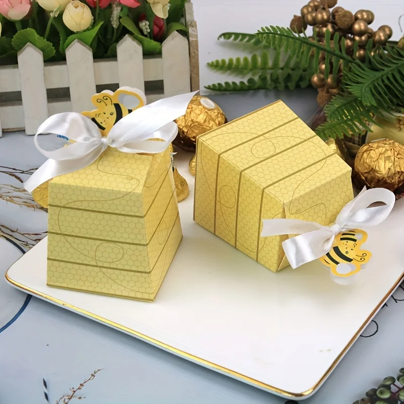 30pcs Paper Gift Boxes with Bee Designed Candy Boxes and Bow Decorations, For Christmas Party Packaging Boxes, Back To School view 6
