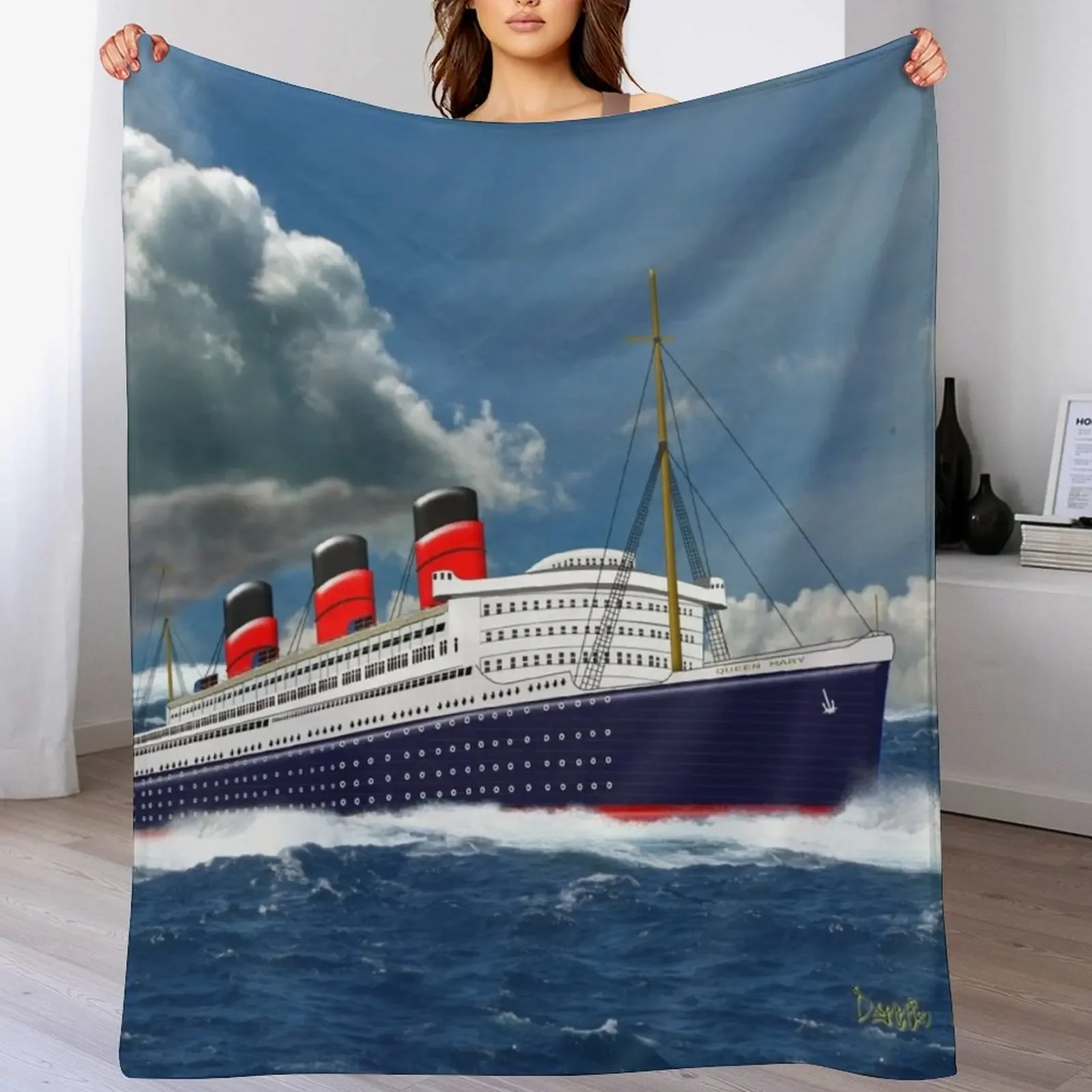 

RMS Queen Mary On a Clear Day 1936 Throw Blanket Multi-Purpose Soft Beds Blankets