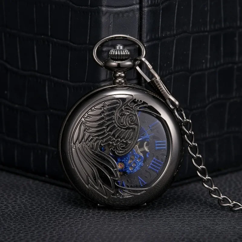 Hollow mechanical flip pocket watch creative eagle wings retro necklace table lovers pendant Shi Ying watch