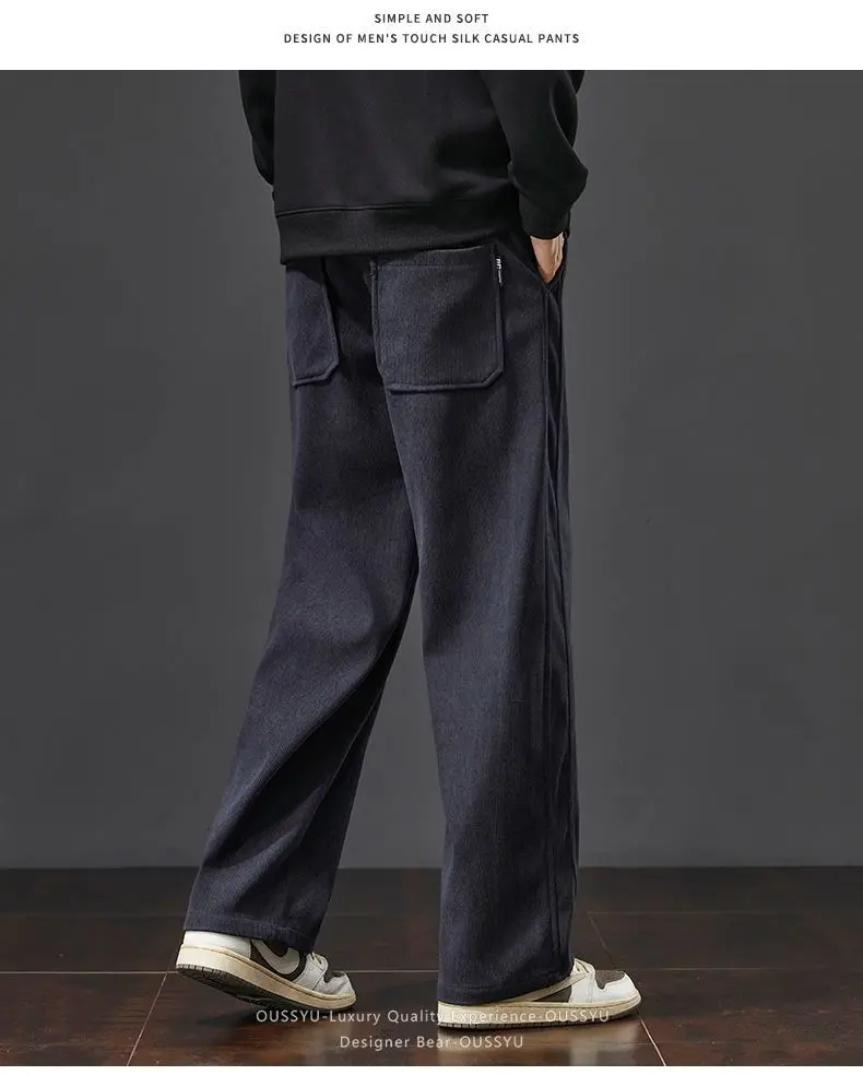 Herren-Cordhose für Herbst und Winter, locker geschnitten, gerade, mit Kordelzug, elastischem Bund, Streetwear-Mode, Baggy, lässige Hose, braun – Detail 7