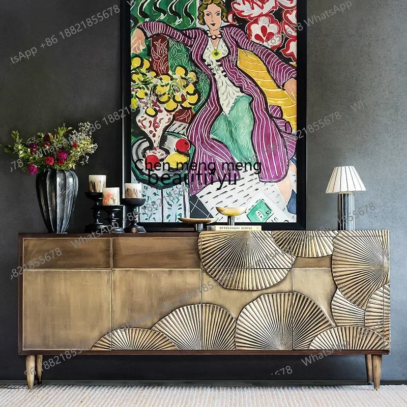 New arrive French solid wood porch cabinet, living room retro gold old carved dining side cabinet, TV cabinet