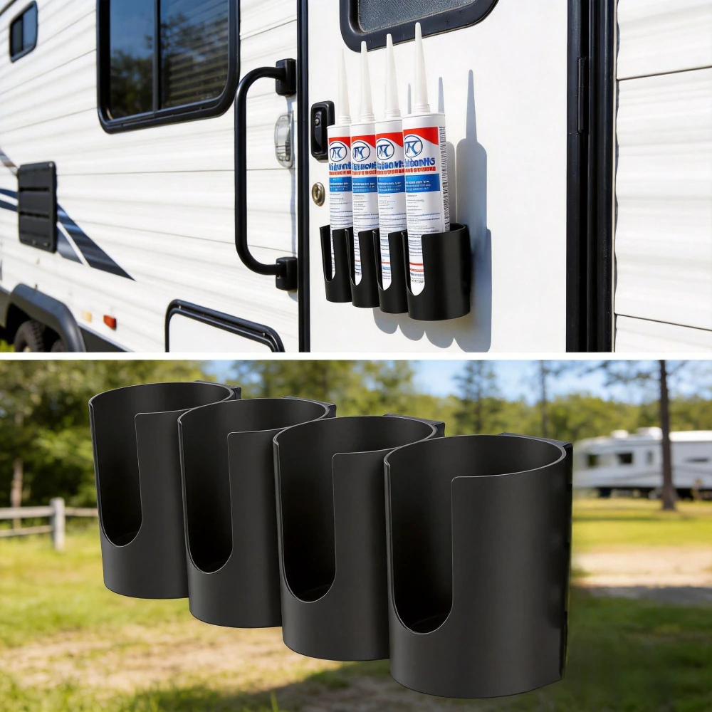 1/3/4‑Hole Wall‑Mounted Aerosol Can Holder, RV Door Spray Can & Caulk Adhesive Tube Storage Organizer Ideal Storage Accessory