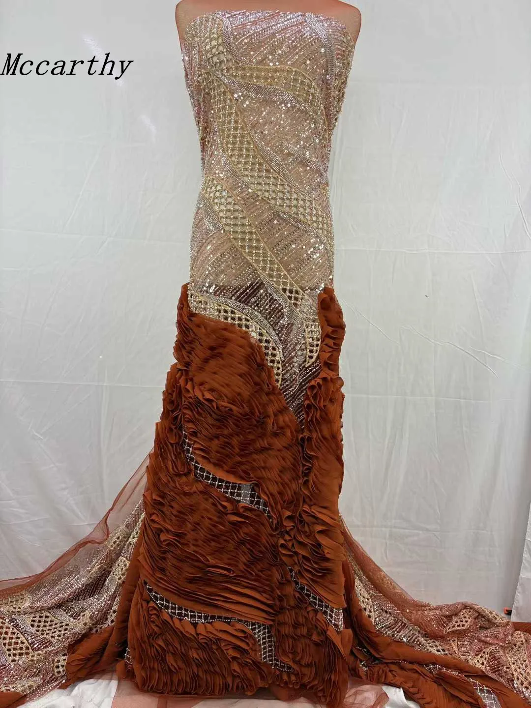 African 3D Flower Beaded Fabric, Sequins Embroidery, French Tulle, Mesh Lace Fabric for Wedding, Luxury Fashion,5 Yards,JH75