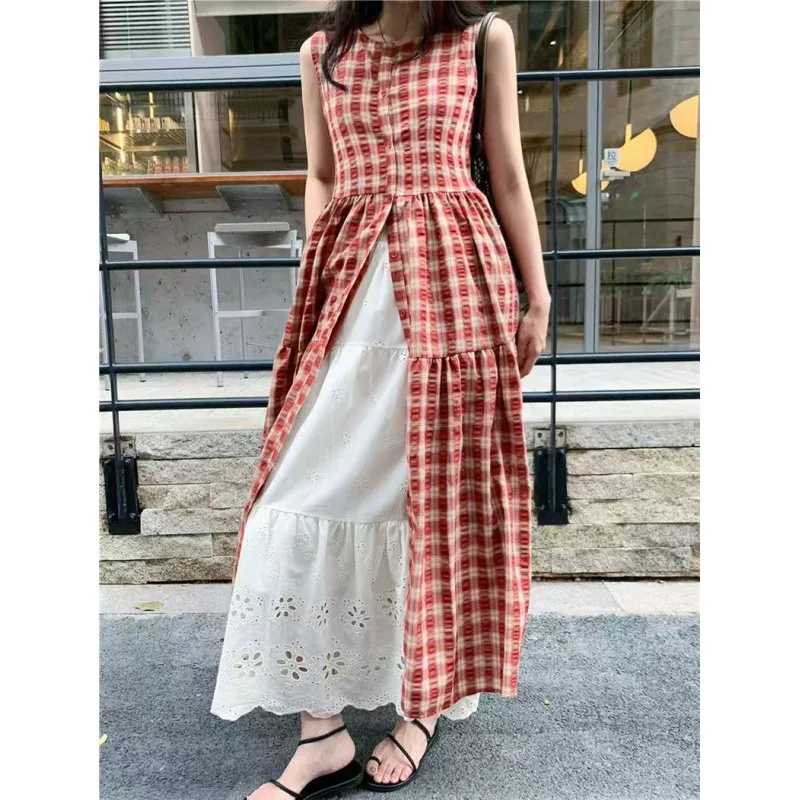 

Long Dress Women Vest Dresses Vestidos Y2k Streetwear Round Neck Sleeveless Plaid Tight Waist Elegant Party Night Work 2026
