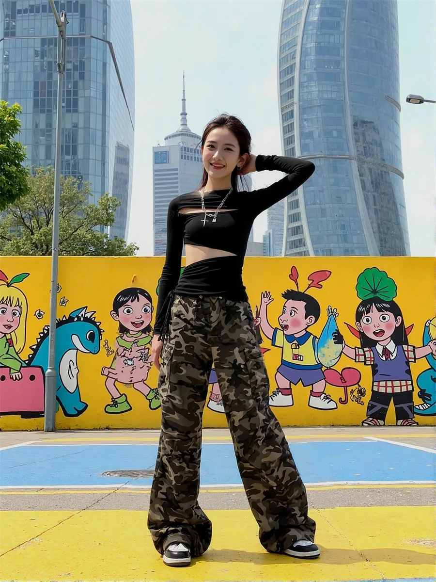 Pantaloni cargo da donna Trend Gamba larga High Street Moda donna in avanti Trendy Modern Urban City Style Streetwear Casual Cool