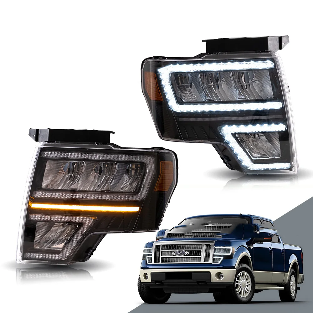 Car LED Headlight Assembly Daytime Running Light For Ford F150 2009-2014 Streamer Turn Signal Indicator Front Lamp