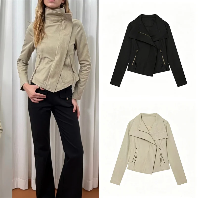 Guobioziy Women's Jacket 2026 Autumn New Style, Asymmetrical Placket, Tailored Slim Fit, Fashionable Trendy Casual Coat