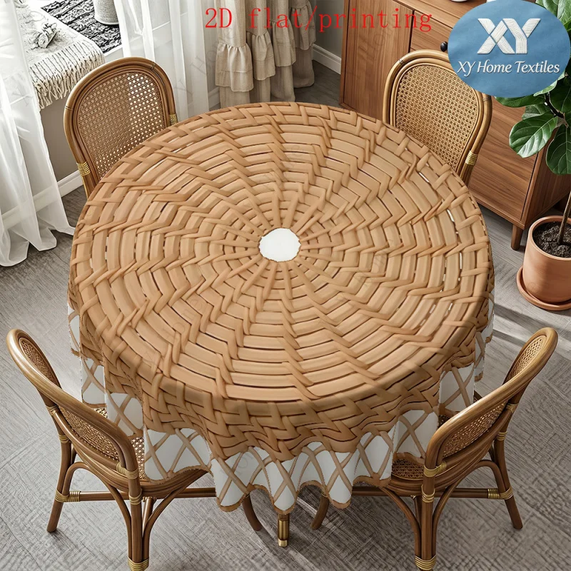A round tablecloth - Wabi-Sabi style, light wood color, home-use dining table decoration cloth