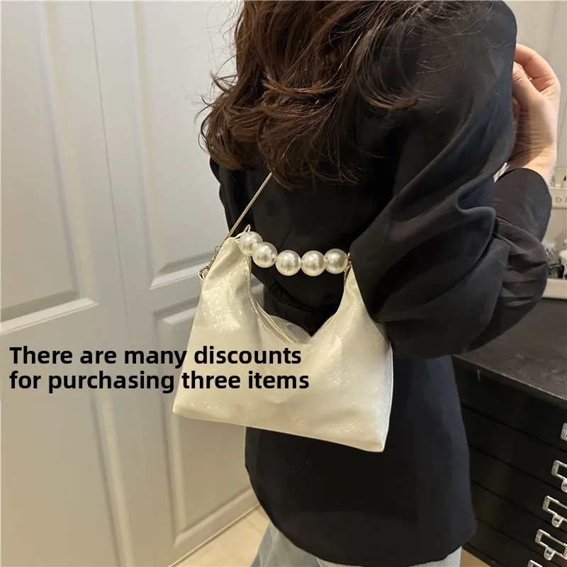 

3pcs Pearl chain high-end texture shopping shoulder bag women's summer retro fashion new versatile personality crossbody bag