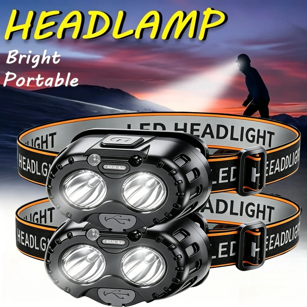 

High Power LED Headlamp USB Rechargeable Waterproof Emergency Headlight 18650 Built-in Battery Outdoor Camping Adventure Lantern