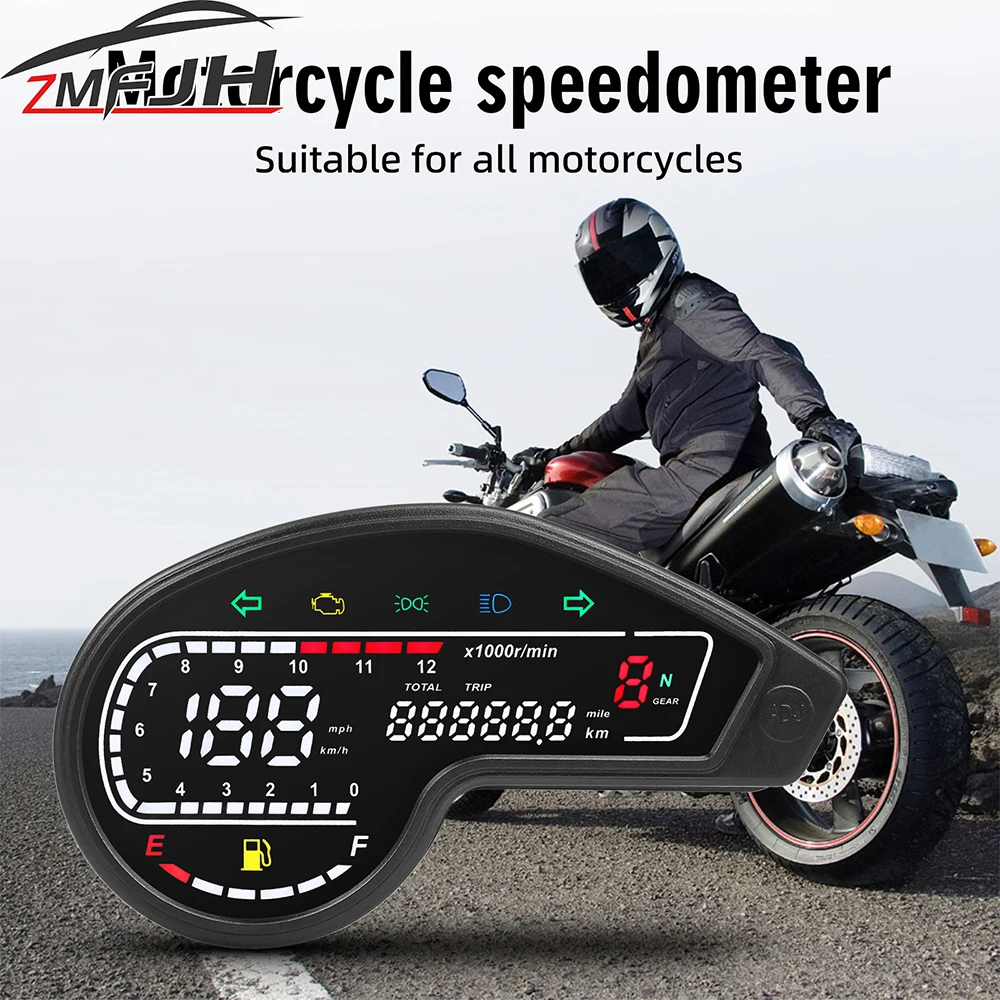 LED Motorcycle Speedometer Odometer RPM High Beam Oil Level Gauge Digital Dashboard With Turn Signal Waterproof Speed Meter