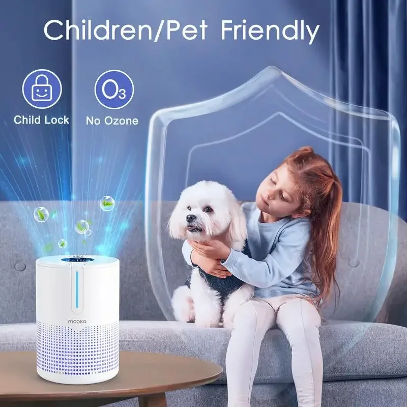 2 Packs MOOKA  Air Purifiers for Home Bedroom Up to 300Ft²  H13 True HEPA Filter Protable  with USB Cable