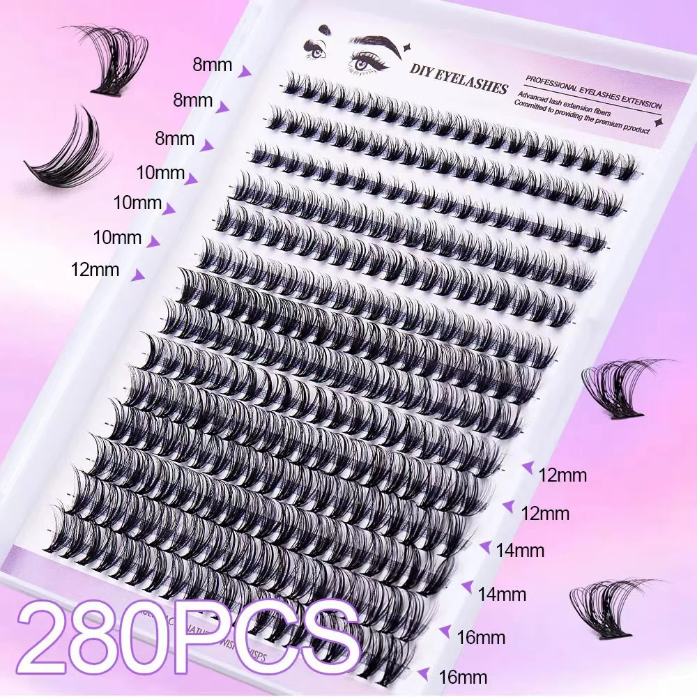 Hoge Kwaliteit En Verkoop Valse Wimper Extensie Kit Natuurlijke Looks Segment Wimpers 280 Pcs Lash Clusters Met Pincet Lijm