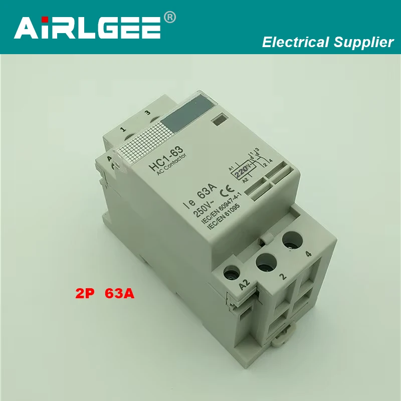 2 Pole 63A Universal Circuit Control Household AC Contactor 220V Coil Voltage hc1-63