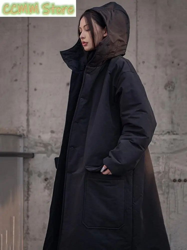 Black Big Size Warm Hooded Cotton-padded Coat Long Sleeve Loose Fit Women Parkas Fashion New Autumn Winter