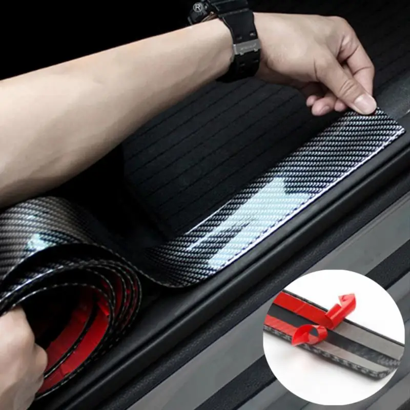 Car Threshold Strip Anti Scratch Door Sill Protector Rubber Strip Carbon Fiber Car Threshold Protection Bumper Film Sticker