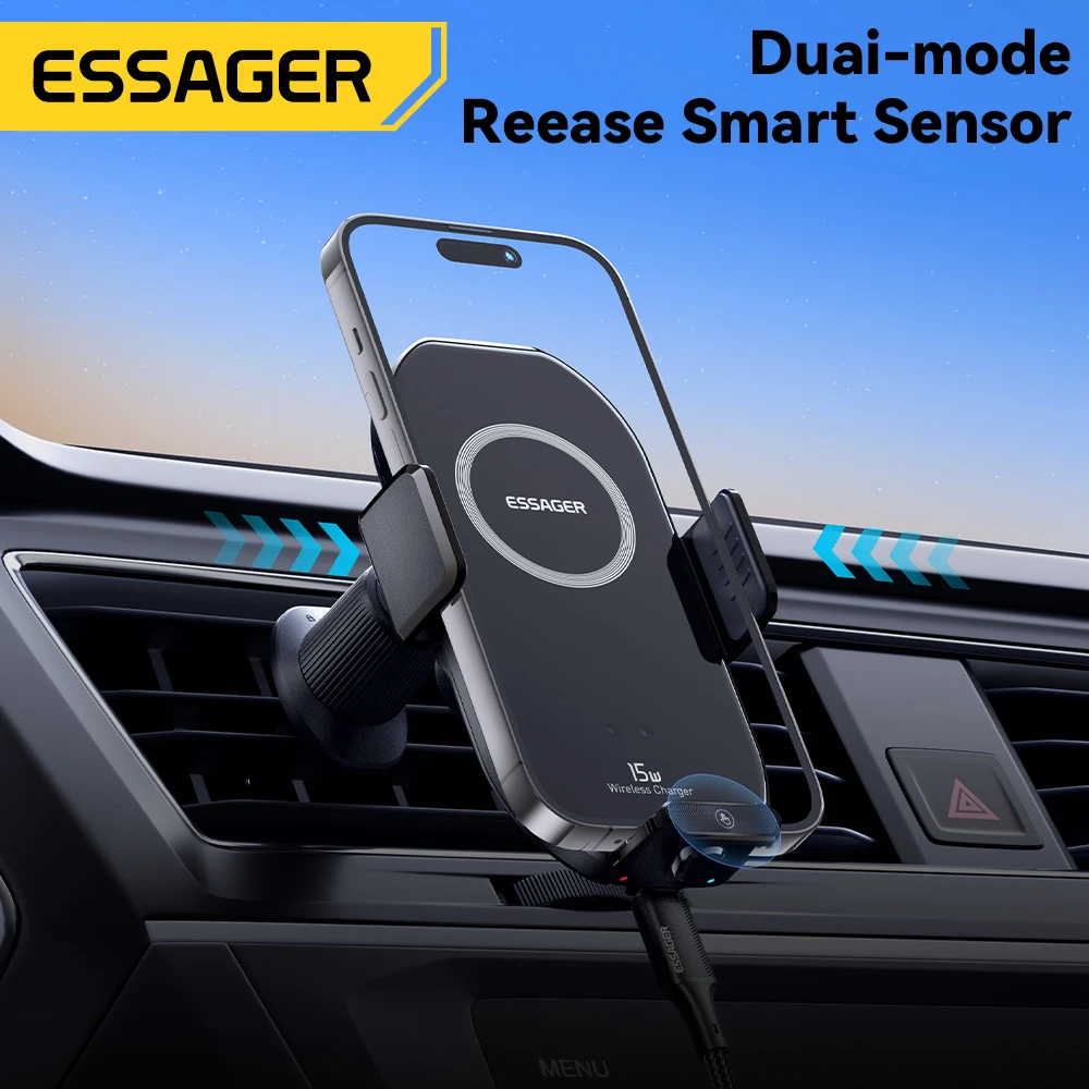 Essager 15W Wireless Fast Charging  Car Phone Holder For iPhone 16 15 14 13 Pro Max  Car Charger Aircon Vent Holder