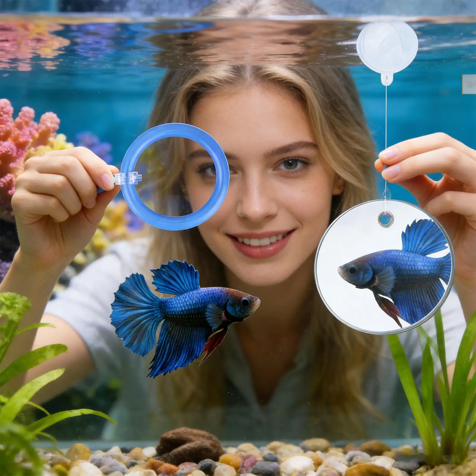 2 Anéis Flutuantes de Alimentação com Ventosa para Aquário, Alimentador para Tartarugas, Guppies e Bettas, Acessório de Enriquecimento para Aquário em Férias