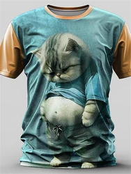 Men's Fat Cat Printed T-shirt 3d Fun Patterned Shirt Retro Casual Street Style Holiday Short Sleeve Men's Spring/summer Clothing