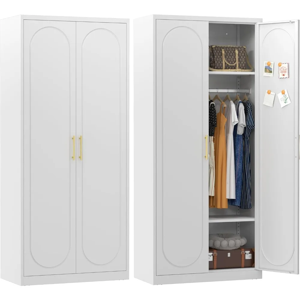 

Wardrobe Closet with Doors, Wardrobe Cabinet with 2 Adjustable Shelves, Armoire Wardrobe Closet with Hanging Rod for Bedroom, Em