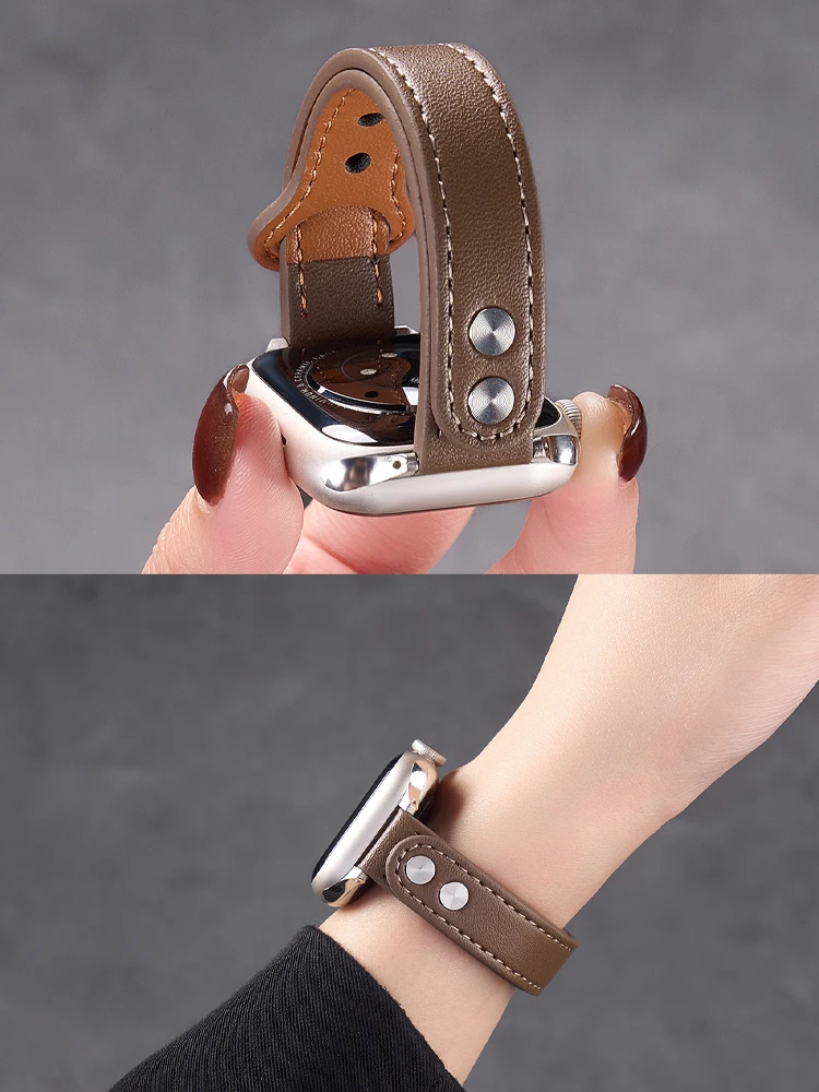 Slim Leather Strap for Apple watch Bands 42mm 44mm 40mm 41mm 45mm 46mm bracelet correa pulseras iWatch series 7 8 9 10 11 SE 3