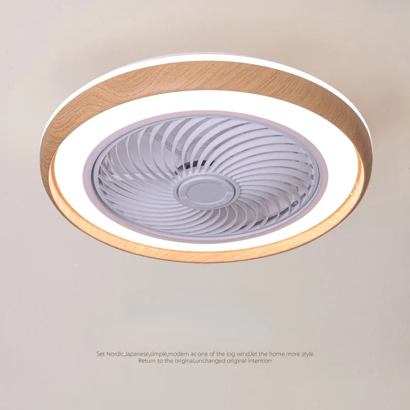 

Ultra Thin Solid Wood LED Ceiling Fan Lamp Bedroom Restaurant Nordic Invisible Electric Fan Remote Decoration Fans Ventilateur