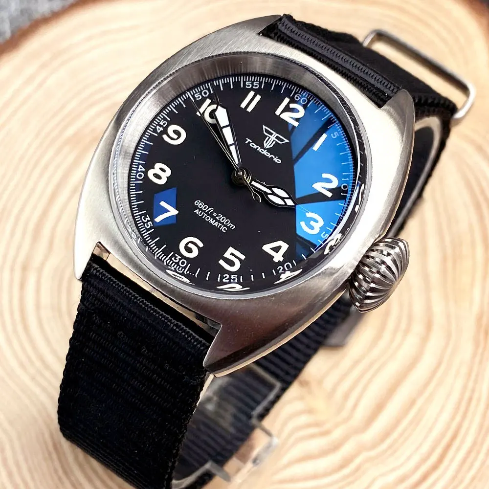 Tandorio Brand 36mm Small Business Small Men Automatic Watch NH35 PT5000 Movt Waterproof Wristwatch Minimalist Big Crown