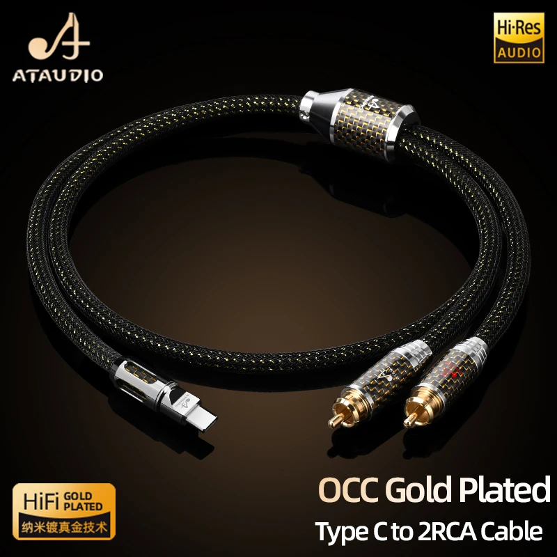 HiFi USB Type C to 2RCA Male Audio Cable Hi-end OCC Gold Plated Type C to Y RCA Splitter for Speaker Amplifier Cord
