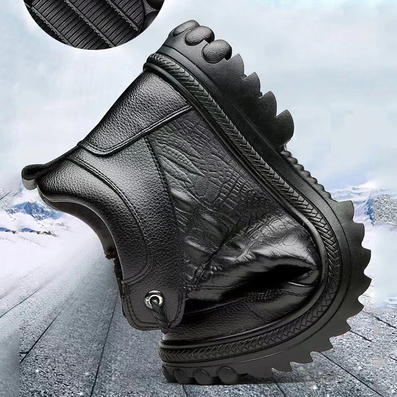 Top Layer Rindsleder Wolle Schneeschuhe für Herren Winter Echt leder Plüsch Isolierung High Top Leder Wolle Baumwolle Schuhe