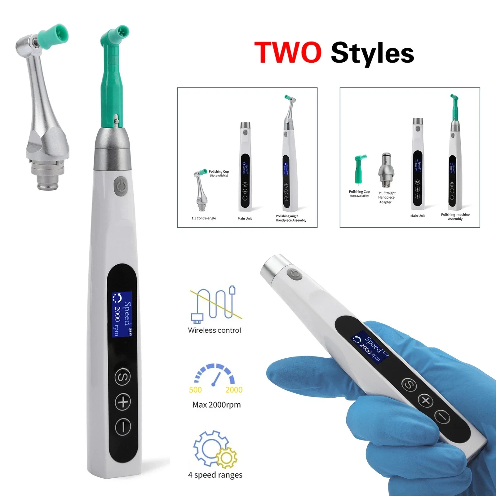 

2 Styles Dental Electric Hygiene Prophy Handpiece 1:1 Polishing Handpiece Polisher