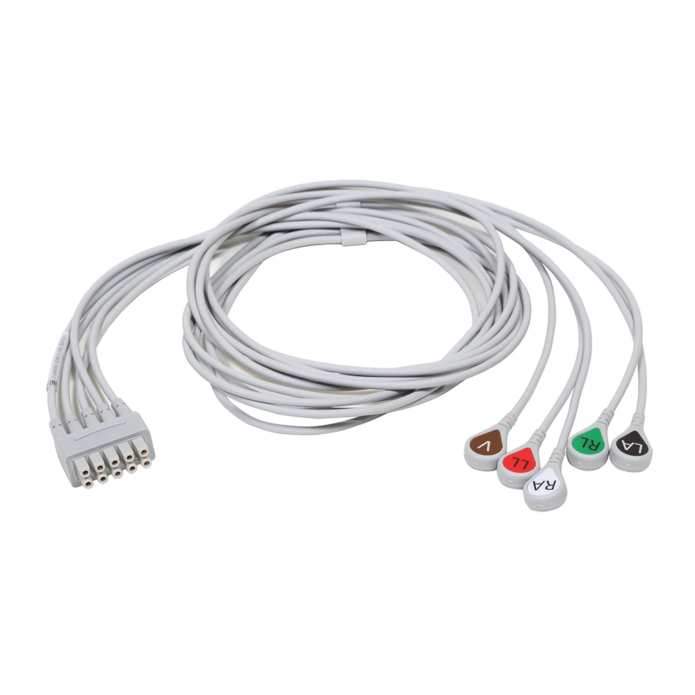 GE ECG Leadwire set, 5-lead, grouped, snap, AHA, 130 cm REF:2106383-002