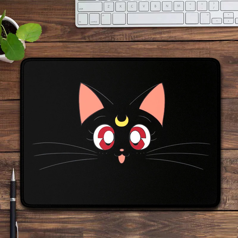 Kawaii Gato Preto Mouse Pad, Pequeno, Anime, Sailor Moon, Computador, Acessórios de Escritório, Tapete de Mesa, Personalizado