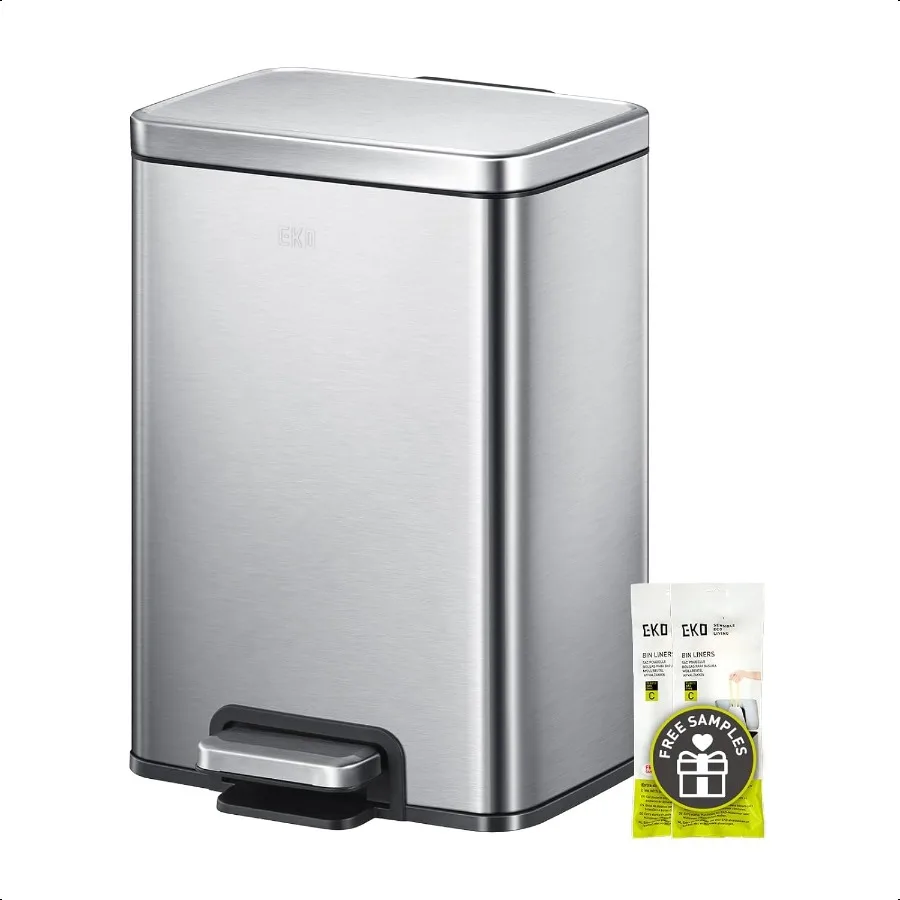 

Мусорный бак для ванной комнаты Madison 12 л, 3,2 галлона с крышкой и съемной внутренней корзиной, прямоугольный небольшой мусорный бак из матовой нержавеющей стали